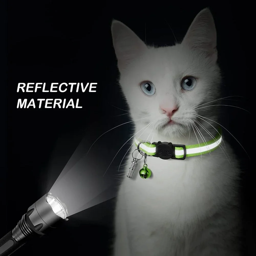 NEW Light Green Adult Reflective-Breakaway Cat Collar with Bell